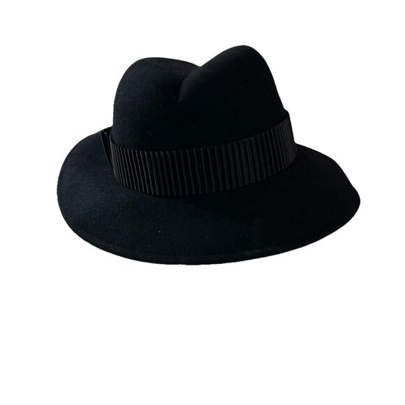 Fleur de Paris New Orleans Black Felt Fedora Hat Ribbon signed Kimberly G Church - Picture 4 of 11